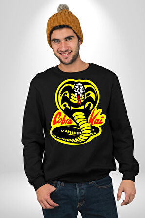 Cobra Kai Karete Çocuk Yılan Logo Dizi Kadın Erkek Siyah Sweatshirt 