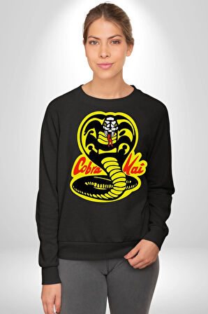 Cobra Kai Karete Çocuk Yılan Logo Dizi Kadın Erkek Siyah Sweatshirt 