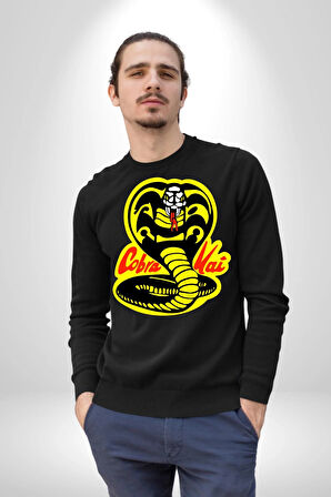 Cobra Kai Karete Çocuk Yılan Logo Dizi Kadın Erkek Siyah Sweatshirt 