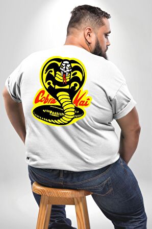 Cobra Kai Karete Çocuk Yılan Logo Dizi Büyük Beden Beyaz Tişört Kadın Erkek Ünisex Sırt Baskılı