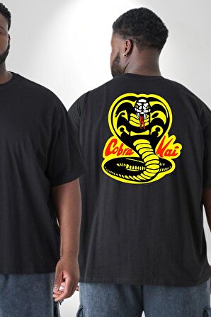 Cobra Kai Karete Çocuk Yılan Logo Dizi Büyük Beden Siyah Tişört Kadın Erkek Ünisex Sırt Baskılı
