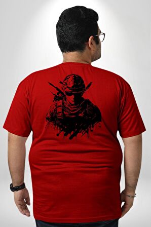 Asker Counter Terrorist 2 Online Oyun Silüeti Büyük Beden Kırmızı Tişört Kadın Erkek Ünisex Sırt Baskılı