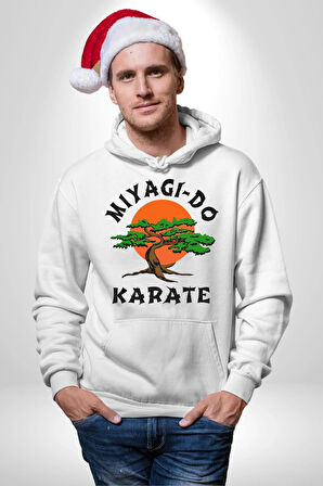 Miyagi-Do Karete Çocuk Logo Dizi Bonzai Ağaç Kadın Erkek  Beyaz Kapüşonlu Sweatshirt Hoodie