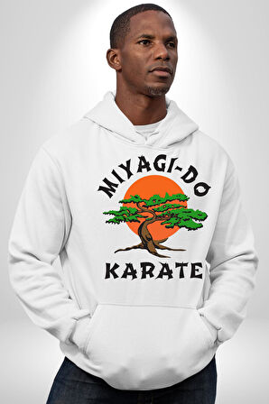 Miyagi-Do Karete Çocuk Logo Dizi Bonzai Ağaç Kadın Erkek  Beyaz Kapüşonlu Sweatshirt Hoodie