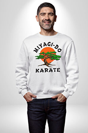 Miyagi-Do Karete Çocuk Logo Dizi Bonzai Ağaç Kadın Erkek Beyaz Sweatshirt 