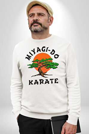 Miyagi-Do Karete Çocuk Logo Dizi Bonzai Ağaç Kadın Erkek Beyaz Sweatshirt 