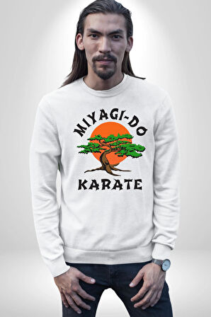 Miyagi-Do Karete Çocuk Logo Dizi Bonzai Ağaç Kadın Erkek Beyaz Sweatshirt 