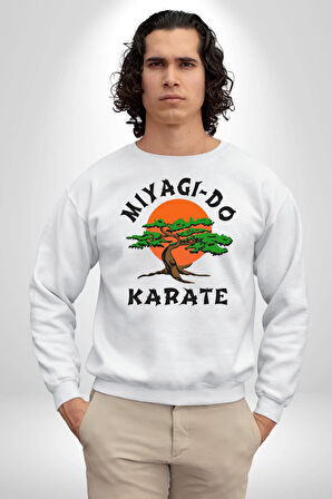 Miyagi-Do Karete Çocuk Logo Dizi Bonzai Ağaç Kadın Erkek Beyaz Sweatshirt 