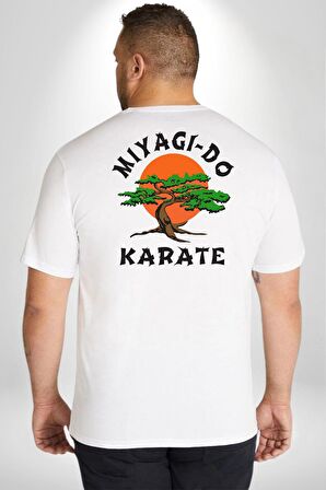 Miyagi-Do Karete Çocuk Logo Dizi Bonzai Ağaç Büyük Beden Beyaz Tişört Kadın Erkek Ünisex Sırt Baskılı