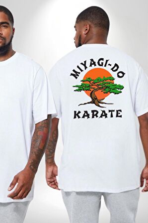 Miyagi-Do Karete Çocuk Logo Dizi Bonzai Ağaç Büyük Beden Beyaz Tişört Kadın Erkek Ünisex Sırt Baskılı