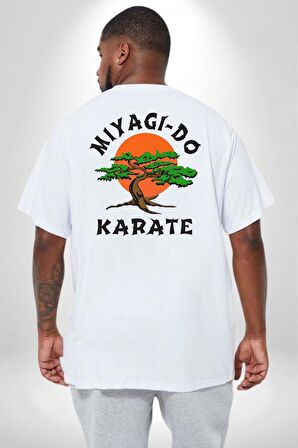 Miyagi-Do Karete Çocuk Logo Dizi Bonzai Ağaç Büyük Beden Beyaz Tişört Kadın Erkek Ünisex Sırt Baskılı