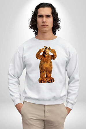 Alf Uzaylı Canavar Dizi Kahramanı  Kadın Erkek Beyaz Sweatshirt 