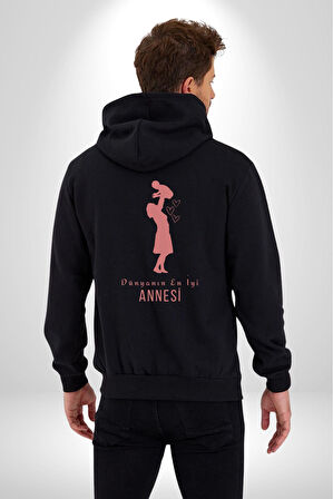 Anneler Günü Dünyanın En iyi Annesi Kadın Erkek Siyah Kapüşonlu Fermuarlı Baskılı Hırka Sweatshirt
