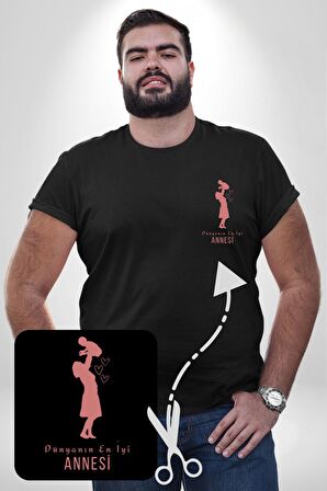 Anneler Günü Dünyanın En iyi Annesi Siyah Büyük Beden Kadın Basic Minimal Baskılı Tişört