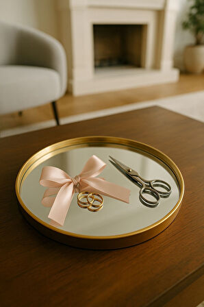 Servis Sunum Tepsisi Gold Lüks Organizer Söz Nişan Kahve Tepsisi