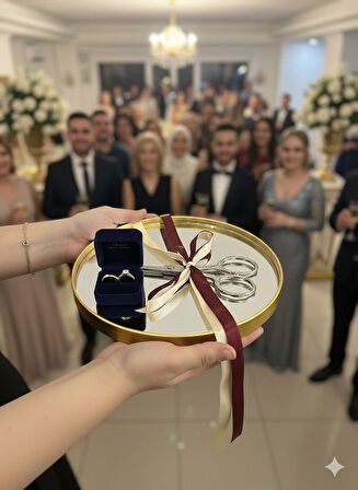 Servis Sunum Tepsisi Gold Lüks Organizer Söz Nişan Kahve Tepsisi