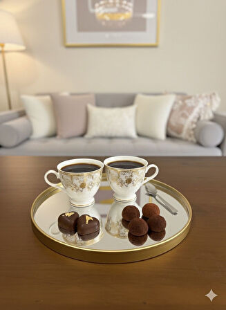 Servis Sunum Tepsisi Gold Lüks Organizer Söz Nişan Kahve Tepsisi