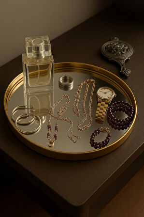 Aynalı Kozmetik Takı Düzenleyici Organizer & Servis Sunum Tepsisi