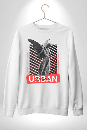 Şehir Sokak Stili Melek Heykeli Kadın Erkek Beyaz Sweatshirt 