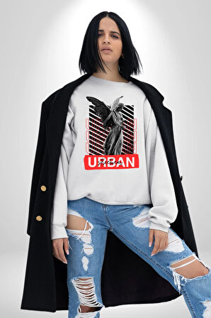 Şehir Sokak Stili Melek Heykeli Kadın Erkek Beyaz Sweatshirt 