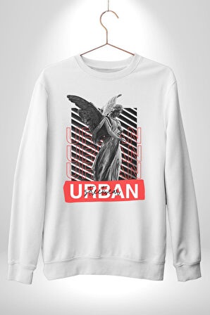 Şehir Sokak Stili Melek Heykeli Kadın Erkek Beyaz Sweatshirt 