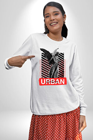 Şehir Sokak Stili Melek Heykeli Kadın Erkek Beyaz Sweatshirt 