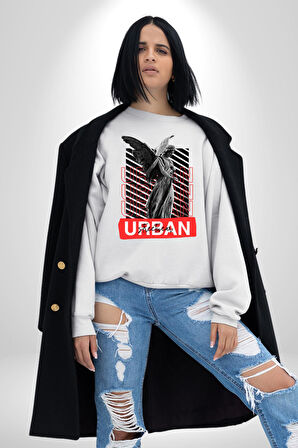 Şehir Sokak Stili Melek Heykeli Kadın Erkek Beyaz Sweatshirt 