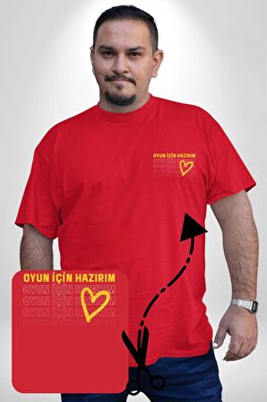 Oyun İçin Hazırım Kalp Kırmızı Büyük Beden Kadın Basic Minimal Baskılı Tişört