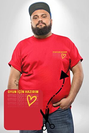 Oyun İçin Hazırım Kalp Kırmızı Büyük Beden Kadın Basic Minimal Baskılı Tişört