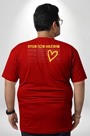 Oyun İçin Hazırım Kalp Büyük Beden Kırmızı Tişört Kadın Erkek Ünisex Sırt Baskılı