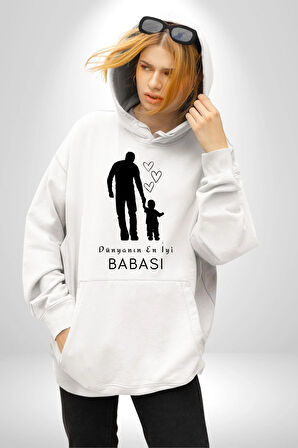 Babalar Günü Dünyanın En iyi Babası Kadın Erkek  Beyaz Kapüşonlu Sweatshirt Hoodie