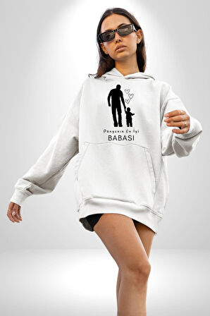 Babalar Günü Dünyanın En iyi Babası Kadın Erkek  Beyaz Kapüşonlu Sweatshirt Hoodie
