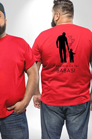 Babalar Günü Dünyanın En iyi Babası Büyük Beden Kırmızı Tişört Kadın Erkek Ünisex Sırt Baskılı