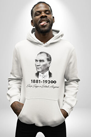 Atatürk 10 Kasım Anma Kadın Erkek  Beyaz Kapüşonlu Sweatshirt Hoodie