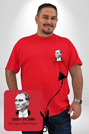 Atatürk 10 Kasım Anma Kırmızı Büyük Beden Kadın Basic Minimal Baskılı Tişört