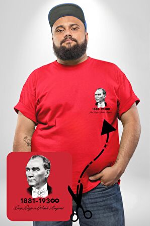 Atatürk 10 Kasım Anma Kırmızı Büyük Beden Kadın Basic Minimal Baskılı Tişört