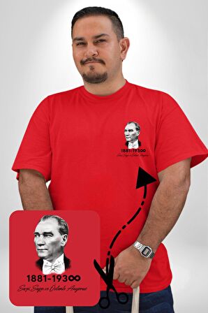 Atatürk 10 Kasım Anma Kırmızı Büyük Beden Kadın Basic Minimal Baskılı Tişört