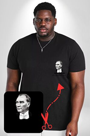 Atatürk 10 Kasım Anma Siyah Büyük Beden Kadın Basic Minimal Baskılı Tişört