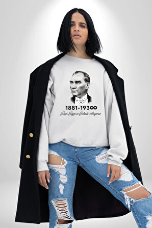 Atatürk 10 Kasım Anma Kadın Erkek Beyaz Sweatshirt 