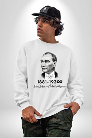 Atatürk 10 Kasım Anma Kadın Erkek Beyaz Sweatshirt 