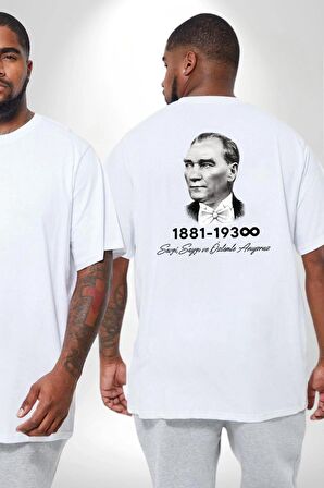 Atatürk 10 Kasım Anma Büyük Beden Beyaz Tişört Kadın Erkek Ünisex Sırt Baskılı