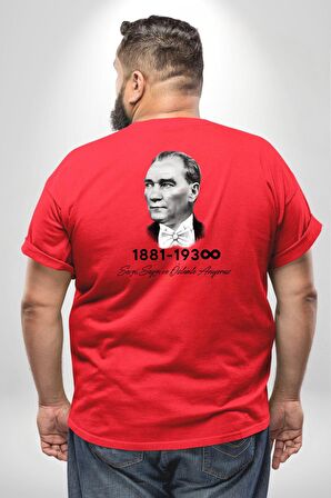 Atatürk 10 Kasım Anma Büyük Beden Kırmızı Tişört Kadın Erkek Ünisex Sırt Baskılı