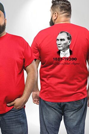 Atatürk 10 Kasım Anma Büyük Beden Kırmızı Tişört Kadın Erkek Ünisex Sırt Baskılı