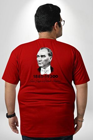 Atatürk 10 Kasım Anma Büyük Beden Kırmızı Tişört Kadın Erkek Ünisex Sırt Baskılı