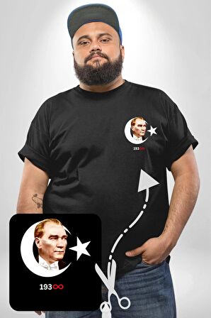 Atatürk Türk Bayrağı Sonsuzluk Siyah Büyük Beden Kadın Basic Minimal Baskılı Tişört
