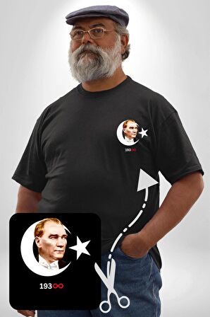 Atatürk Türk Bayrağı Sonsuzluk Siyah Büyük Beden Kadın Basic Minimal Baskılı Tişört