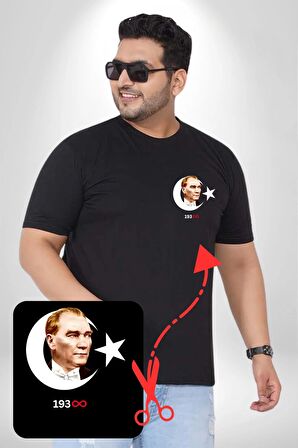 Atatürk Türk Bayrağı Sonsuzluk Siyah Büyük Beden Kadın Basic Minimal Baskılı Tişört