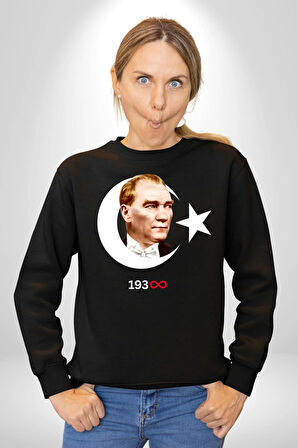 Atatürk Türk Bayrağı Sonsuzluk Kadın Erkek Siyah Sweatshirt 