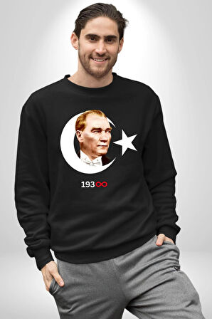 Atatürk Türk Bayrağı Sonsuzluk Kadın Erkek Siyah Sweatshirt 