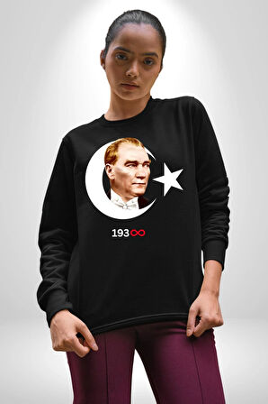 Atatürk Türk Bayrağı Sonsuzluk Kadın Erkek Siyah Sweatshirt 